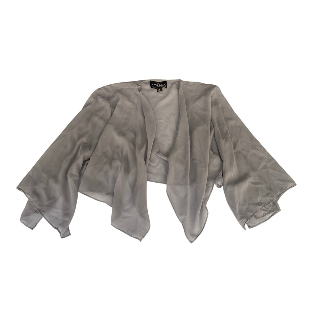 Alex Evenings Womens XL Silver Chiffon Bolero Shrug Jacket Formal Evening 370213